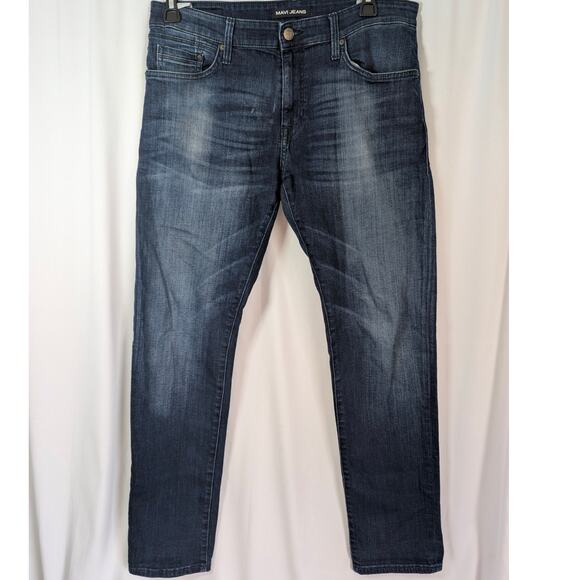 Mavi Jeans Jake Slim Leg Mens 34x32 Blue Dark Wash Distressed - Picture 1 of 9